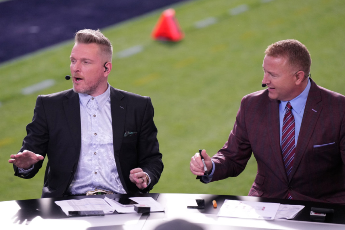 Pat McAfee sitting next to Kirk Herbstreit